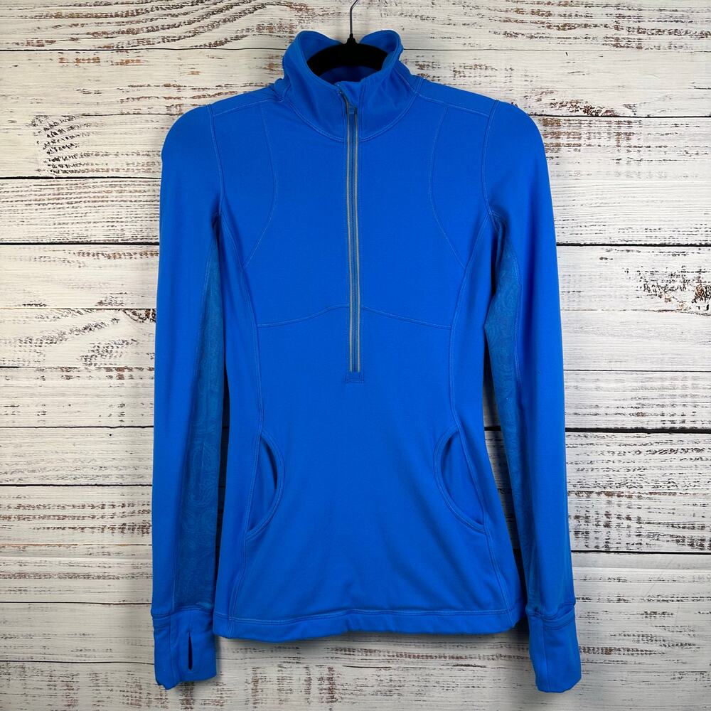 Lululemon Cobalt Blue 1/2 Zip Running Pullover Top Thumbholes Racerback Womens 4